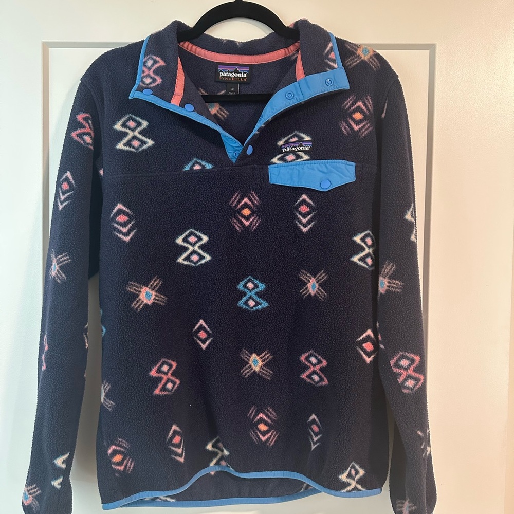 Patagonia Women’s Geometric Sweater - Navy and Coral